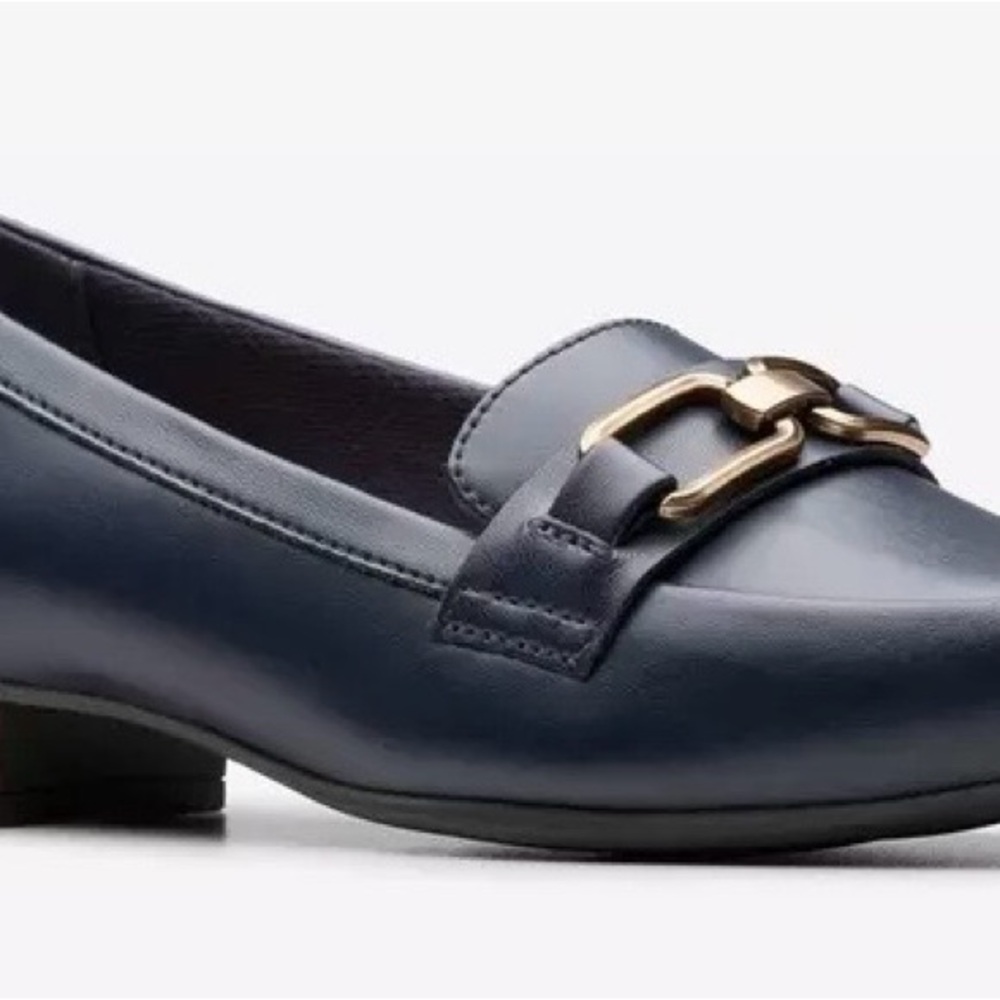 Clarks Navy Flats with‎ Gold Accent